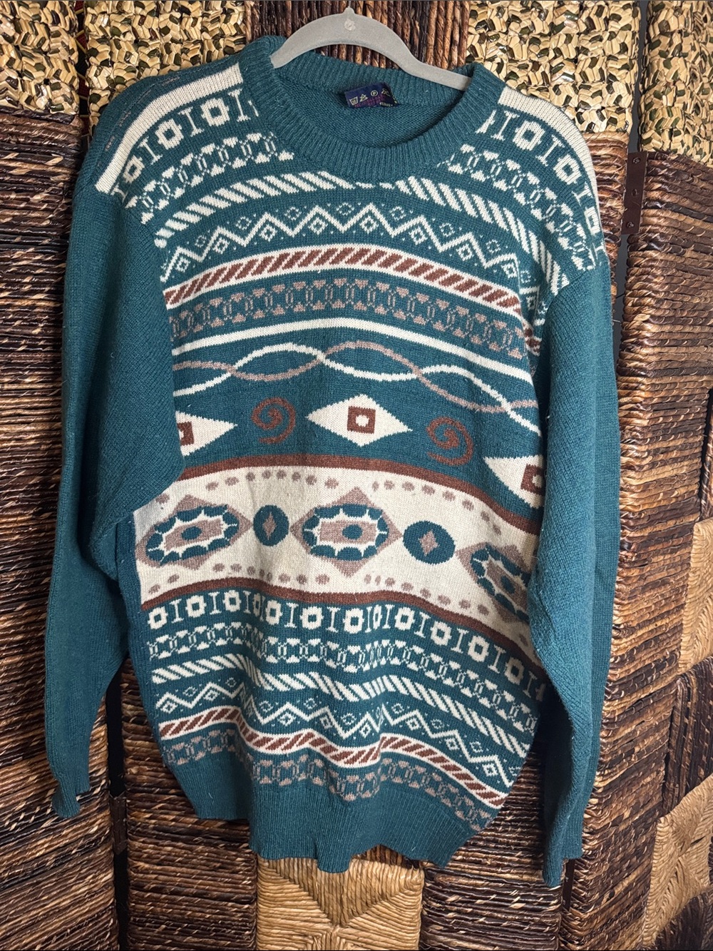Vintage Teal Geometric Crewneck Sweater